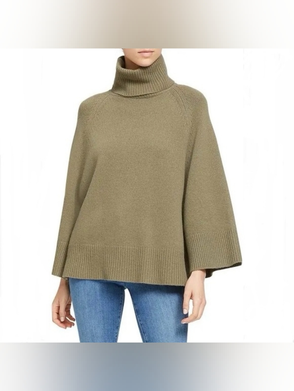 ❤️ THEORY WOOL-CASHMERE WIDE SLEEVE TURTLE NECK SWEATER